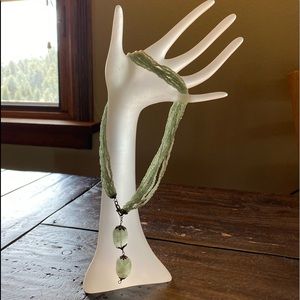 Lt Green Multi-Strand Necklace w/Drop-Neck Stones